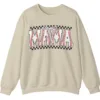 5.1 Distressed Checkered Baseball Mama Sweatshirt, Sports Stitch MAMA Pullover, Game Day Bow Crewneck