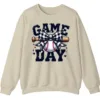 5.1 Game Day Plaid Bow Baseball Sweatshirt, Black White Checkered Ribbon Crewneck, Sports Lover Vintage Pullover