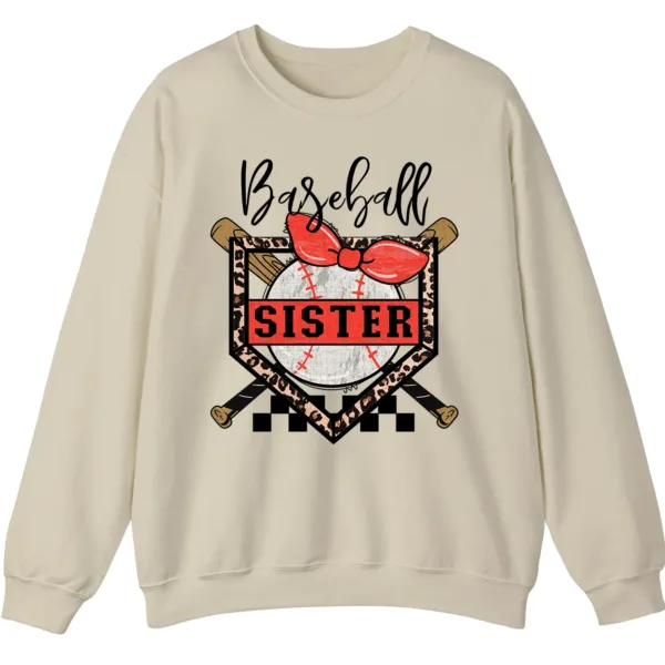 5.1 Baseball Sister Leopard Print Checkered Sweatshirt, Red Bow Game Day Sibling Pullover, Cute Softball Fan Gift