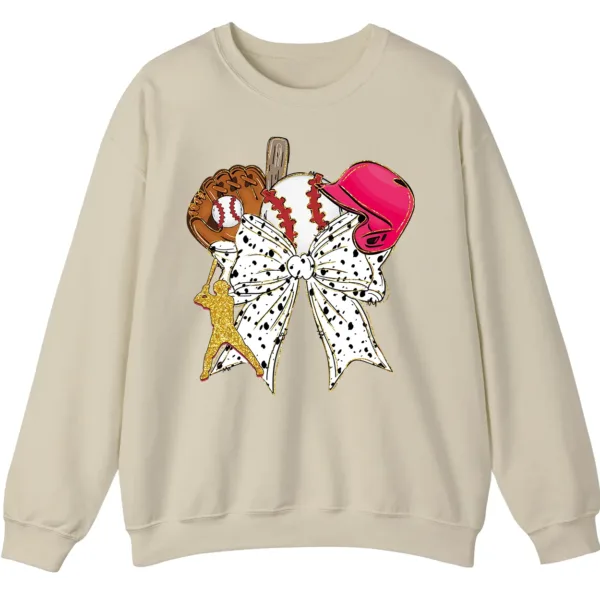 5.1 Feminine Glitter Baseball Bow Crewneck Sweatshirt Pink