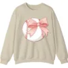 5.1 Cute Pink Baseball Bow Crewneck Sweatshirt for Girls