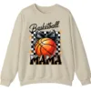 5.1 Basketball Mama Checkerboard Bow Crewneck Sweatshirt