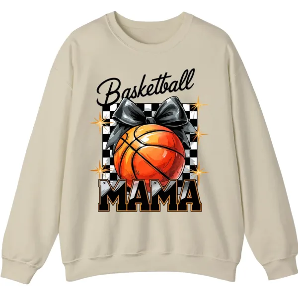 5.1 Basketball Mama Checkerboard Bow Crewneck Sweatshirt