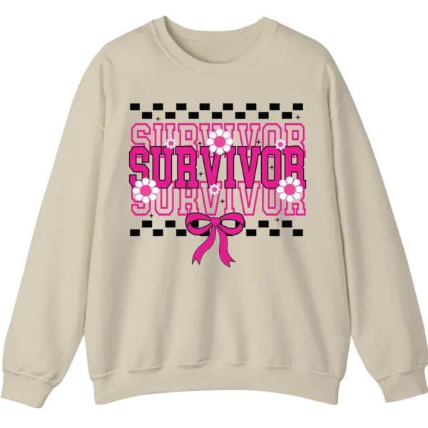 5.1 Breast Cancer Survivor Awareness Pink Ribbon Checkered Crewneck