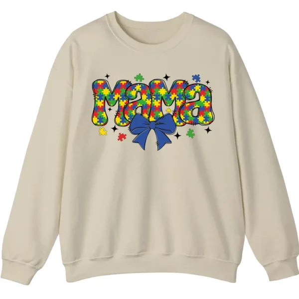 5.1 Cute Colorful Puzzle Piece Mama Crewneck, Autism Awareness Bubble Letters Sweatshirt
