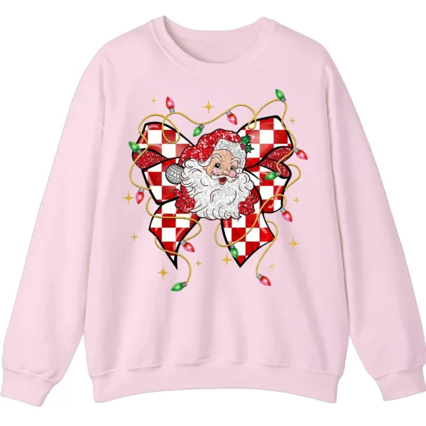 Retro Santa Bow Sweatshirt – Christmas Checkerboard Holiday Crewneck