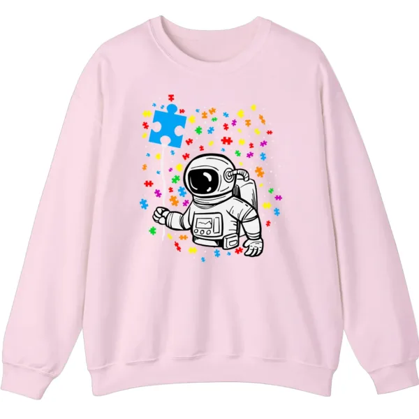 5.2 Astronaut Puzzle Piece Balloon Autism Awareness Sweatshirt, Spaceman Crewneck