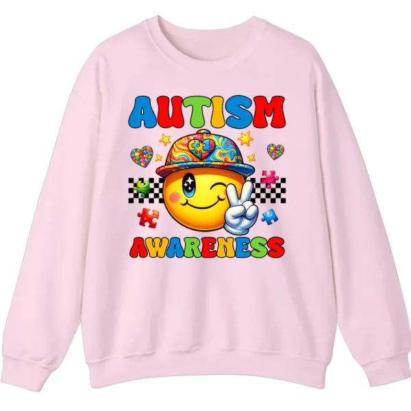 5.2 Autism Awareness Smiley Face Sweatshirt, Cute Happy Face Neurodiversity Crewneck