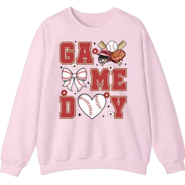 5.2 Baseball/Softball Mom Game Day Crewneck Sweatshirt - Cute Bow and Heart Graphic