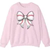 5.2 Cute Baseball Stitch Bow Crewneck Sweatshirt - Softball Mom Game Day Gift