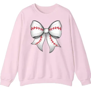 5.2 Cute Baseball Stitch Bow Crewneck Sweatshirt - Softball Mom Game Day Gift