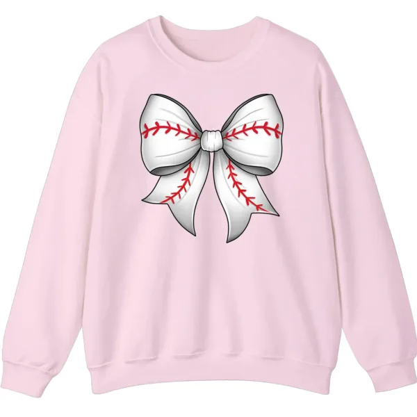 5.2 Cute Baseball Stitch Bow Crewneck Sweatshirt - Softball Mom Game Day Gift