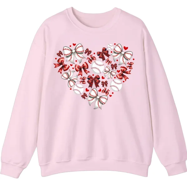 Baseball Heart Sweatshirt, Sports Lover Gift, Cute Game Day Bows Crewneck, Women's Softball Mom Pullover