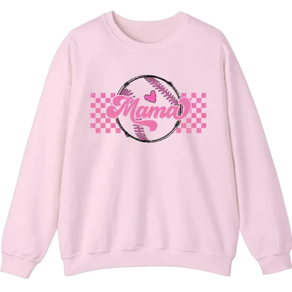 5.2 Mama Pink Glitter Softball Sweatshirt, Checkered Game Day Crewneck, Baseball Mom Pullover, Cute Sports Mom Gift