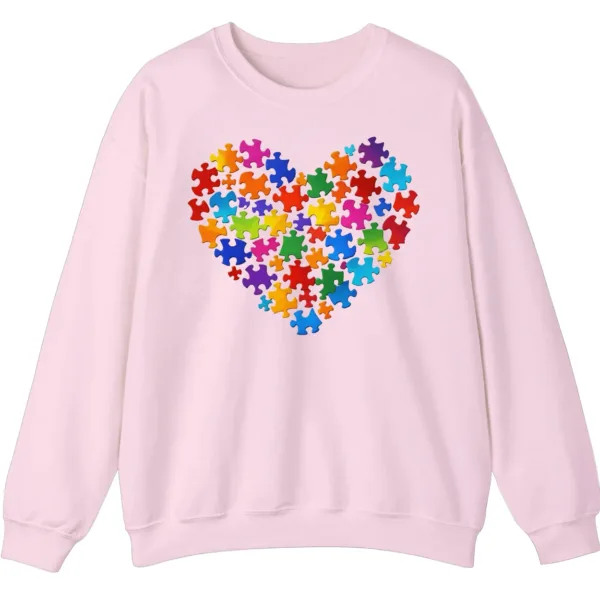 5.2 Colorful Puzzle Piece Heart Autism Awareness Sweatshirt, Jigsaw Heart Crewneck