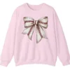 5.2 Softball Baseball Stitches Bow Sweatshirt, Game Day Ribbon Crewneck, Sports Mom Cute Pullover, Women's Fan Gift