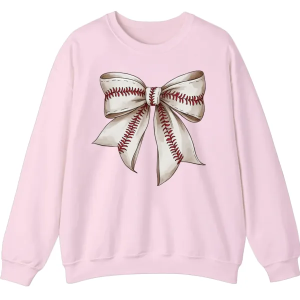 5.2 Softball Baseball Stitches Bow Sweatshirt, Game Day Ribbon Crewneck, Sports Mom Cute Pullover, Women's Fan Gift