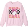 5.2 Pink Glitter Baseball Mama Sweatshirt, Checkered Softball Mom Crewneck, Game Day Bow Pullover, Retro Sports Parent Gift