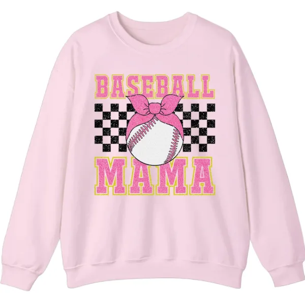 5.2 Pink Glitter Baseball Mama Sweatshirt, Checkered Softball Mom Crewneck, Game Day Bow Pullover, Retro Sports Parent Gift
