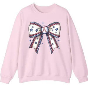 5.2 Baseball Bow Sweatshirt, Game Day Crewneck, American Flag Sports Mom Pullover
