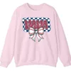 5.2 Leopard Print Mama Baseball Bow Sweatshirt, Checkered Game Day Crewneck, Pink Cheetah Softball Mom Pullover
