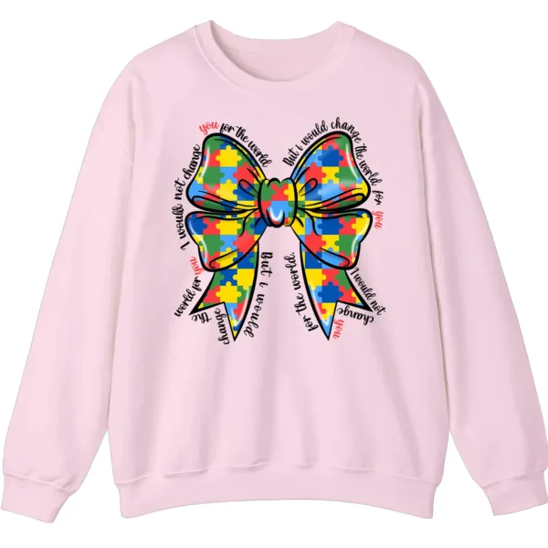 5.2 "I Would Not Change You For The World" Autism Mom Sweatshirt, Puzzle Piece Bow Support Gift