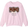 5.2 Leopard Mama Baseball Bow Sweatshirt, Checkered Cheetah Sports Mom Crewneck, Game Day Mom Gift Pullover