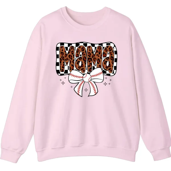 5.2 Leopard Mama Baseball Bow Sweatshirt, Checkered Cheetah Sports Mom Crewneck, Game Day Mom Gift Pullover