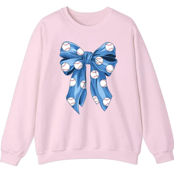 5.2 Blue Polka Dot Baseball Bow Sweatshirt, Cute Game Day Softball Ribbon Crewneck, Women's Sports Fan Pullover