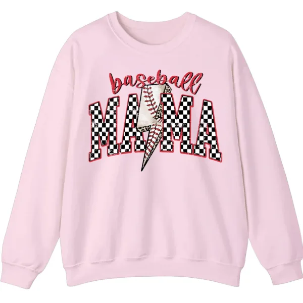 5.2 Baseball Mama Lightning Bolt Sweatshirt, Checkered Game Day Crewneck, Distressed Sports Mom Pullover, Red Glitter Leopard Print Gift