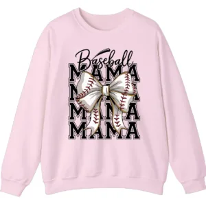 Baseball Mama Stacked Text Sweatshirt, Sports Bow Crewneck, Game Day Mom Pullover, Mother's Day Gift for Softball Parent