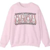 5.2 Distressed Checkered Baseball Mama Sweatshirt, Sports Stitch MAMA Pullover, Game Day Bow Crewneck