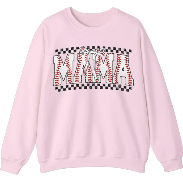 5.2 Distressed Checkered Baseball Mama Sweatshirt, Sports Stitch MAMA Pullover, Game Day Bow Crewneck