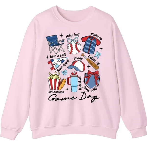 5.2 Game Day Essentials Baseball Collage Sweatshirt, Team Spirit Sports Uniform Crewneck, Popcorn Hot Dog Hydration Pullover