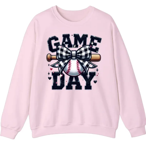 5.2 Game Day Plaid Bow Baseball Sweatshirt, Black White Checkered Ribbon Crewneck, Sports Lover Vintage Pullover
