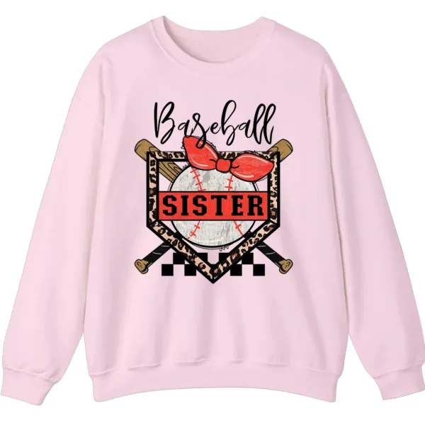 5.2 Baseball Sister Leopard Print Checkered Sweatshirt, Red Bow Game Day Sibling Pullover, Cute Softball Fan Gift