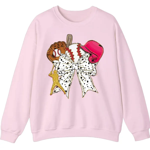 5.2 Feminine Glitter Baseball Bow Crewneck Sweatshirt Pink