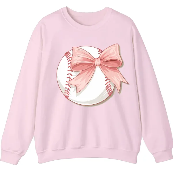 5.2 Cute Pink Baseball Bow Crewneck Sweatshirt for Girls