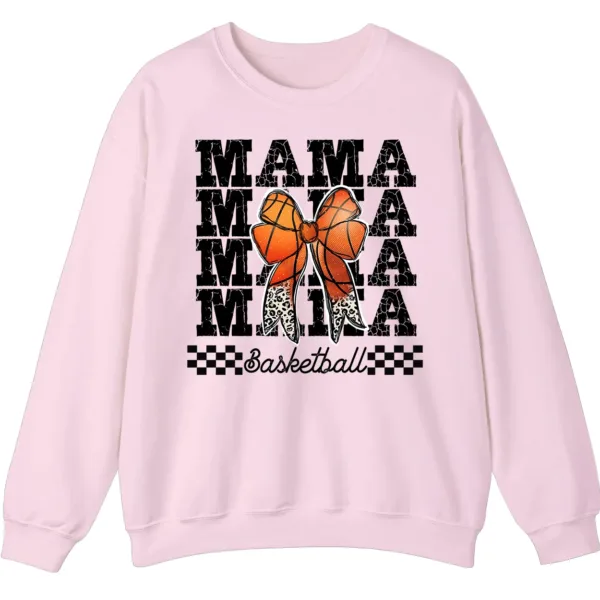 5.2 Basketball Mama Leopard Print Bow Crewneck Sweatshirt