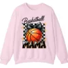 5.2 Basketball Mama Checkerboard Bow Crewneck Sweatshirt