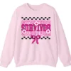 5.2 Breast Cancer Survivor Awareness Pink Ribbon Checkered Crewneck