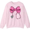 5.2 Pink Ribbon Nurse Stethoscope Bow Breast Cancer Crewneck Sweatshirt
