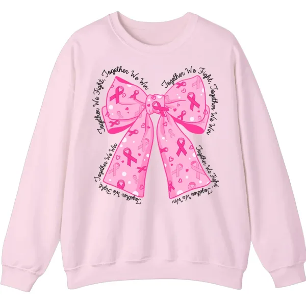 5.2 Breast Cancer Awareness Pink Ribbon Bow Sweatshirt, Together We Fight, Together We Win