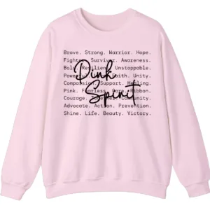 Pink Spirit Breast Cancer Awareness Sweatshirt, Warrior Hope Survivor Word Cloud Shirt