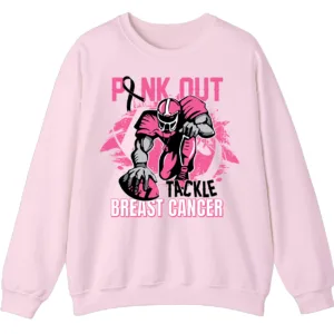 Pink Out Football Game Day Sweatshirt, Breast Cancer Awareness Cheerleading Pink Football Crewneck