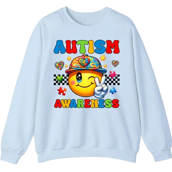 5.3 Autism Awareness Smiley Face Sweatshirt, Cute Happy Face Neurodiversity Crewneck