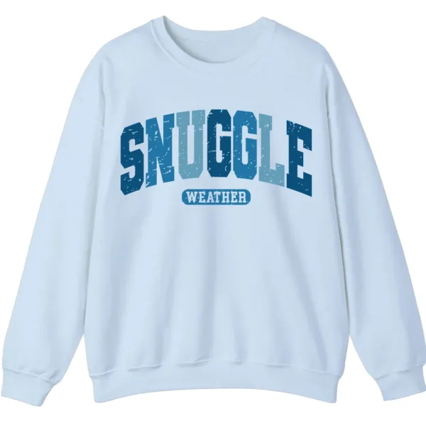 Snuggle Weather Sweatshirt, Unisex Oversized Cream Crewneck, Vintage Distressed Blue Graphic Cozy Pullover