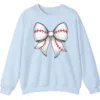 5.3 Cute Baseball Stitch Bow Crewneck Sweatshirt - Softball Mom Game Day Gift