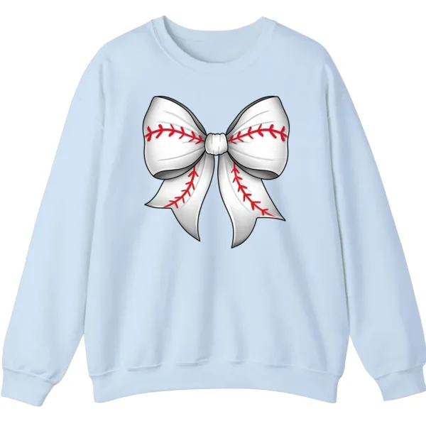5.3 Cute Baseball Stitch Bow Crewneck Sweatshirt - Softball Mom Game Day Gift