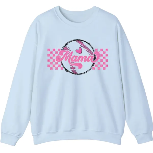 5.3 Mama Pink Glitter Softball Sweatshirt, Checkered Game Day Crewneck, Baseball Mom Pullover, Cute Sports Mom Gift